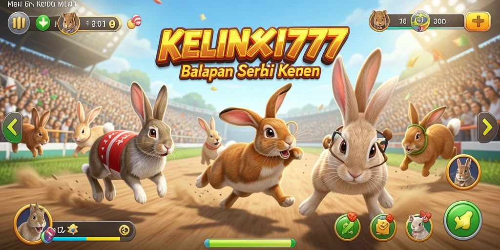 Tangkapan layar KELINCI777 menampilkan aksi balapan kelinci yang seru.