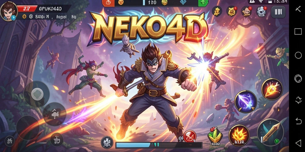 Tangkapan layar gameplay NEKO4D menampilkan aksi pertarungan yang mendebarkan.