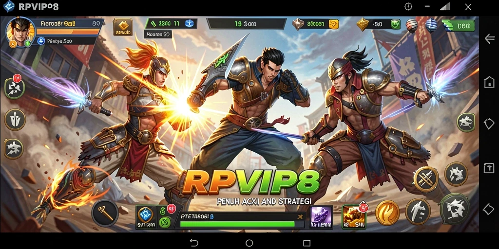 Screenshot utama RPVIP8 menampilkan aksi pertarungan yang mendebarkan.